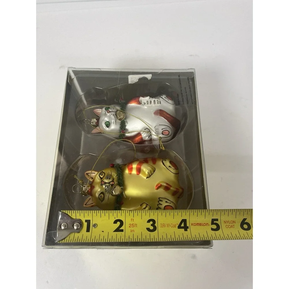 Fat Kitty Cat Blown Glass Christmas Ornament‎ Smithsonian Pair
